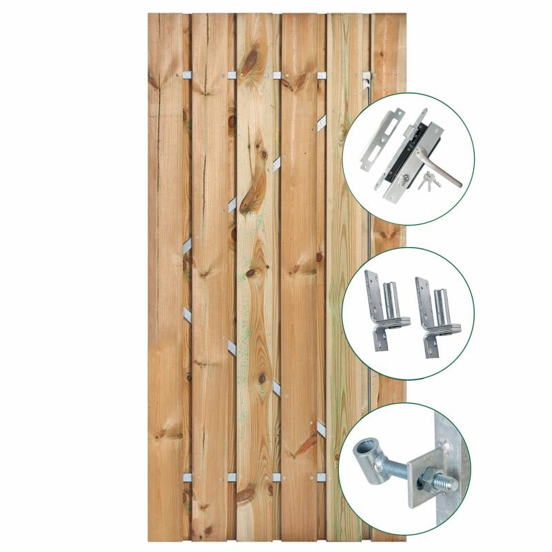 Tuindeur Privacy grenen 120cm ( Inbegrepen Cilinderslot, Deurbeslag rvs, Ophang-ogen, Plaatduimen)