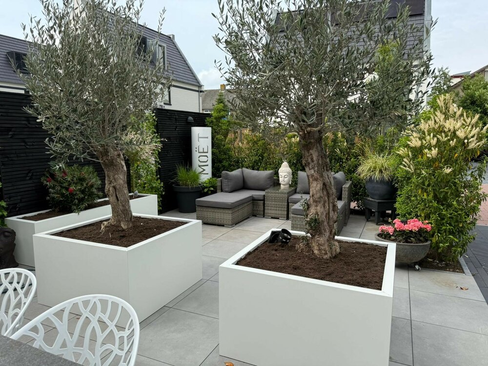 Stalen Plantenbak met bodem, 75x75x40 cm, wit (RAL 9010)