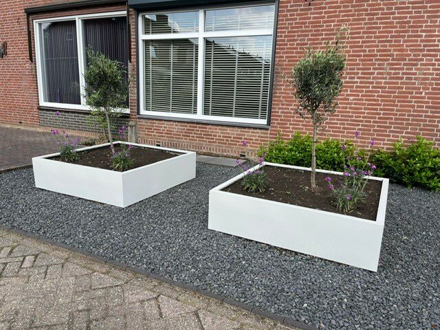 Stalen Plantenbak met bodem, 100x100x40 cm, wit (RAL 9010)