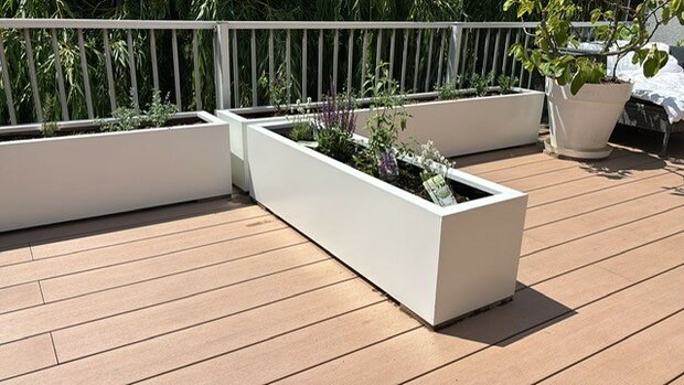 Stalen Plantenbak met bodem, 100x40x40 cm, wit (RAL 9010)