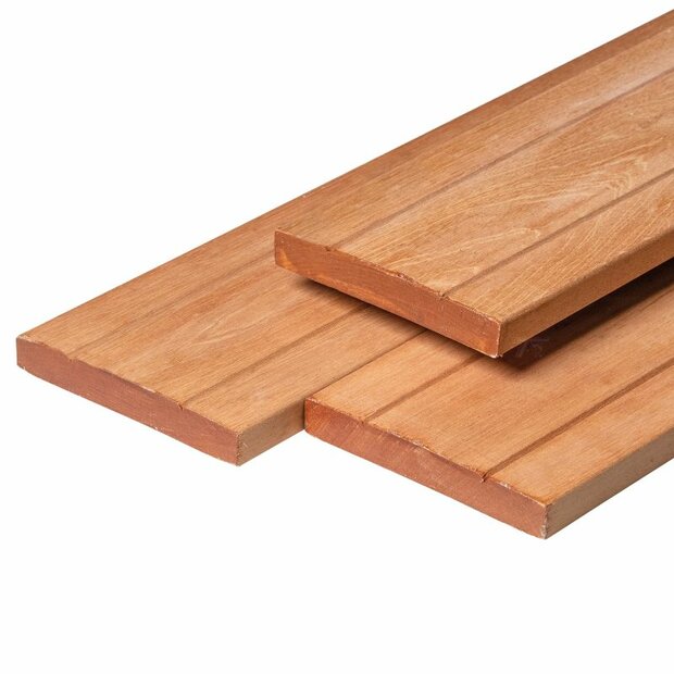 Bangkirai hardhout vlonderplank 2,8 x 19,0 x 245 cm kunstmatig gedroogd, geschaafd, 1 zijde 2 V-groeven