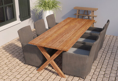 Tuintafel Rustiek teak 250cm met kruispoten