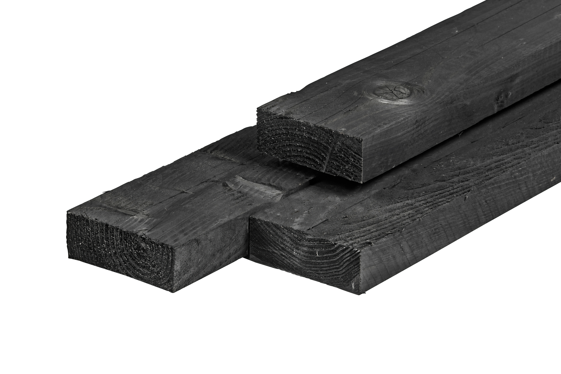 Douglas ligger, zwart geïmpregneerd, ongedroogd, fijn bezaagd 5,0 x 15,0 x 500 cm