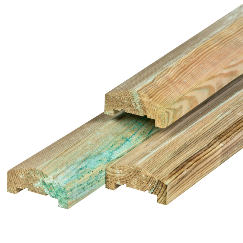 Midden-Europees grenen afdeklat piramide groen geïmpregneerd (3-planks tussenruimte) 4,5 x 8,8 x 180 cm